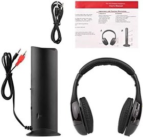 Resim Kablosuz kulaklık 5'i 1 Arada Çok Fonksiyonlu Kablosuz Kulaklık FM Hi-Fi Kablosuz Kulaklık Verici ve Alıcı Seti FM Radyo Bilgisayar TV Monitörü Kablosuz Kulaklık Kablolu Mikrofonlu Kulaklık TV 