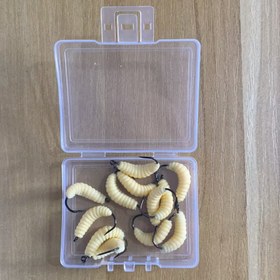 Resim 12 Adet Gerçekçi Solucan Balıkçılık Yemleri Kanca ile - Yumuşak Silikon Sarı Solucan Yemi, Kuru Karp & Levrek için Kurşun Ağırlıklı, Takım Kutusu Dahil 
