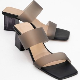 Resim Luvi Shoes Russell Siyah Cilt Şeffaf Bantlı Kadın Topuklu Terlik Siyah 