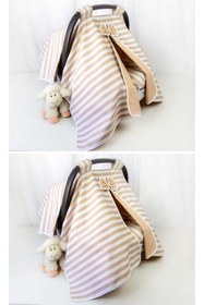 Resim Tek Puset Ortusu %100 Pamuk Cizgili Bej 