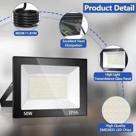 Resim 1 adet PEHESHE LED Sel Lambası, Dış Mekan, IP66 Su Geçirmez, 200W 100W 50W 30W, Ultra Parlak, Alüminyum Alaşım, Soğuk Işık 6000K, Ayarlanabilir Açı, Pil Yok, Sert Kablolu 220-240V, Kutu ve Kalkan ile, Yarı Gömme Montaj, Bahçe, Garaj, Açık Alan Aydınlatması için Çıkarılabilir Aksesuar 