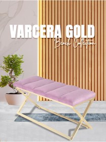 Resim Gazzini furniture Varcera Gold Sliced Bench Çapraz Metal Ayaklı Dilimli Model Pembe Puf 