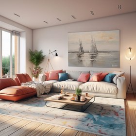 Resim Ufuktaki Tekneler - 120x80 ( Çok Satan ) 