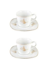 Resim 2 Kişilik Porselen Tuğra Kahve Fincanı Altın Yaldız Beyaz - Gold 