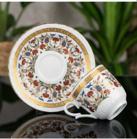 Resim 6 Kişilik Çini Desenli Altın Yaldızlı Türk Kahvesi Fincanı Klasik Porselen Kahve Fincanı Altın 