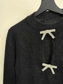 Resim Bisiklet Yaka Kurdele Taşlı Sakal Triko Bluz - STD 