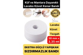 Resim Svein Ekstra Kalın 3.35 mt Banyo Küvet Duşakabin Mutfak Tezgah Lavabo Su Sızdırmaz Kenar Bandı Beyaz Bant 
