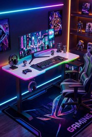 Resim Karr Gaming G-Flex Elektrikli Yükseklik Ayarlı RGB Aydınlatmalı Oyuncu Masası - 140x60 - Beyaz 