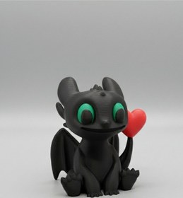 Resim Dişsiz'den Kalpli Sevimli Ejderha Figürü - 3d Baskı Dekoratif Heykel 15 Cm 