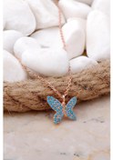 Resim Turkuaz Taşlı Kelebek Rose Gümüş Kolye 7687 554151178 