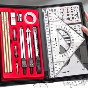 Resim Bir Set Profesyonel Çizim ve Taslak Araçları - Öğrenciler ve Mühendisler için Uygundu - Eğitimsel ve Mimarlık Taslakları için Çok Yönlü Ölçüm Aletleri Seti. 