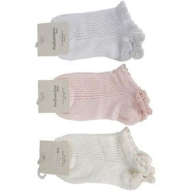 Resim Kıpırık Baby 3 Adet Kız Çocuk Desenli Fiyonk Detaylı Patik Çorap-1021 Pembe 