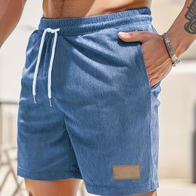 Resim Erkek Yaz Korduroy Rahat Spor Şortları - Nefes Alabilen, Düz Renkli Bağcıklı Pantolonlar Golf, Koşu, Antrenman ve Açık Hava Aktiviteleri İçin 