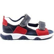 Resim Hakiki Deri Unisex Çocuk Klasik Sandalet 006ba009 Mavi - Kırmızı 