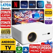 Resim Vankyo Leisure L470A Android TV 1080P Destekli Projeksiyon Cihazı + Auto Focus + Auto Keystone + 6G WiFi + 5.2 Bluetooth + 300 inç Yansıtma + HiFi Dolby Ses Sistemi PS5/XBOX/HDMI/USB/AV Beyaz 