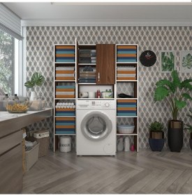 Resim Kenzlife Çamaşır Makinesi Dolabı Sinemmaksduble Cvz 180 126 30 Banyo Kapaklı Arkalıklı Raflı Çok Renkli 