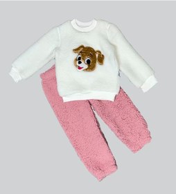 Resim Yenisinial 1-2-3 Yaş Mutlu Köpekcik Nakışlı Kuzu Kumaş Sweat Patili Pantolon Uzun Kollu Kız Erkek 2 Li Takımı G Gül Kurusu 