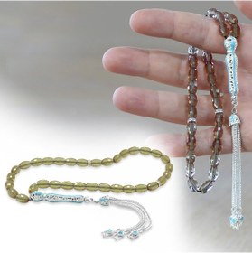 Resim Tesbihname Alpaka Püsküllü Mavi Mineli Arpa Kesim Zultanit Tesbih Yeşil 
