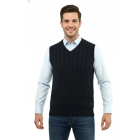 Resim Çizgi Triko Erkek V Yaka Süveter Çelik Örgü Regular Kalıp 5209h Bgl-st04843 Lacivert 