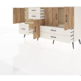 Resim Kronos Konsol 4 Raflı 5 Çekmeceli 4 Kapaklı 176x59x99 Aytaşı-çam/ Aytaşı-çam/aytaşı 