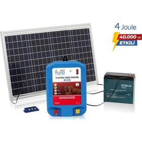 Resim Puhu Ecos Eko Güneş Enerjili Elektrikli Çit Cihazı 4 Joule 40w Panel + 12v/24ah Jel Akü 
