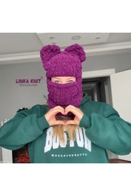Resim Linka Knit El Yapımı Ayıcık Balaclava, Kar Maskesi Balaclava, Günlük Kasksız Kullanım Kar Maskesi 