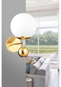 Resim İstanbul Avize Larin Tekli Gold Beyaz Glop Camlı Aplik 