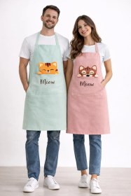 Resim Ays Home Mint Pudra Cepli 2'li Kedi Baskılı Mutfak Önlüğü Seti Pudra 