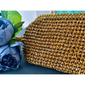 Resim UNİCORNS Hasır Çanta, Simli Hasır El Çantası, Simli Clutch, Hasır Clutch, Burslu Çanta, Tasarım Clutch 