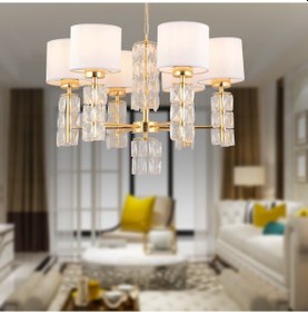 Resim Darell 6'Lı Beyaz Şapkalı Gold Kristalli Taşlı Modern Tasarım Kristal Salon Avize 