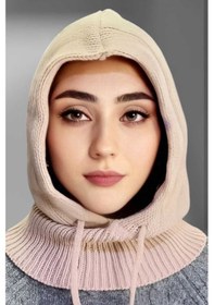Resim Uniquetrenders Balaclava Fitilli Triko Tesettür Örgü Bere Başlık Pudra 