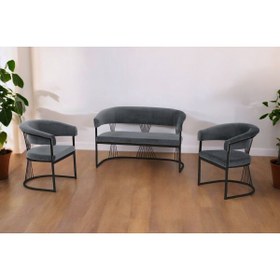 Resim Rozexi Rio Çay Seti Takımı Koltuk Takımı Oturma Odası Kafe Antre Hol Ofis 2+1+1 Siyah Metal 