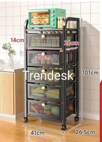 Resim Trendesk 5 Katlı Metal Beyaz Çekmeceli Tekerlekli Patates Soğan Sepeti Sebze Meyve Sepeti Sebzelik 