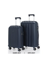 Resim Mçs Bavul Orta Ve Kabin 2li Set Kırılmaz Silikon Valiz V305 Laci Lacivert 