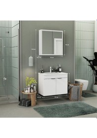 Resim Biani Fix Loft 85 Cm Banyo Dolabı,Seramik Lavabolu, Aynalı,Lavabo Dahil,Mdf,Mat Beyaz 