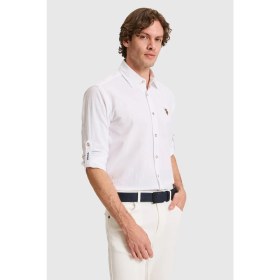 Resim U.S. Polo Assn. Erkek Keten Karışımlı Beyaz Uzun Kollu Basic Gömlek 50320262-VR013 