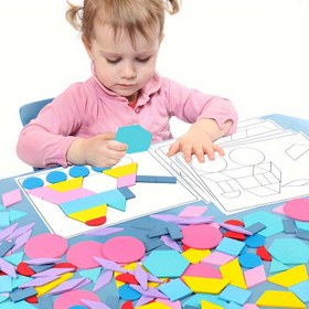 Resim 180 Parça Ahşap Desenli Yapı Blokları - Tangram Şekil Bulmaca Seti Renk Sınıflandırma Yığma Oyunu Ahşap Hayvan Bulmaca Okul Öncesi Beyin Teaser STEM Hediye, Cadılar Bayramı, Noel Hediyesi 