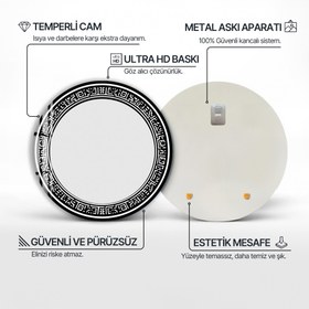 Resim Sembol Kenar Cam Tablo Yuvarlak Ayna - Siyah / 60 cm 