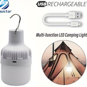 Resim 1 Adet Süper Parlak Taşınabilir Işık, Kancalı USB Şarj Edilebilir Ampul - Yüksek parlaklıklı gece lambası, açık hava maceraları, mangal partileri, acil durumlar ve kamp için uygun - Dayanıklı PP malzeme, harika hediye, şarj edilebilir ışık 