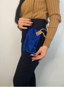 Resim SmY Bag Marka Mavi Gece Mavisi Işıltılı Parıltılı Gece Telefon Cantası 