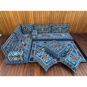 Resim Kayra Export Şark Köşesi Takımı Konsepti Mavi Anadolu Modeli Koltuk Takımı Sünger Dahil (14 Parça) 