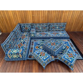 Resim Kayra Export Şark Köşesi Takımı Konsepti Mavi Anadolu Modeli Koltuk Takımı Sünger Dahil (14 Parça) 