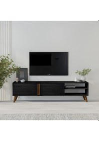 Resim Benoit Dolaplı, Raflı Tv Sehpası - Ahşap Siyah Ahşap Siyah 