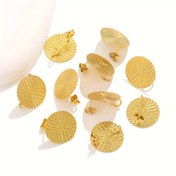 Resim 1 paket 6 adet 304 Paslanmaz Çelik Bohem Tarzı Yuvarlak Küpe Bağlantı Parçası - DIY Küpe ve Stud Yapımı İçin 