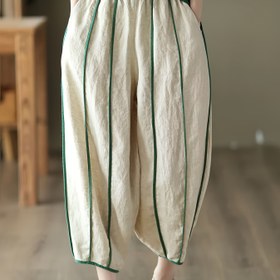 Resim Avrupa ve Amerikan sınır ötesi kadın moda rahat uzun pantolonlar kontrast renkli ince kenar tasarımı ile, cepli gevşek fit dokuz inçlik pantolon 