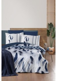 Resim Feather İspanyol Battaniyeli Çift Kişilik Nevresim Takımı Mavi 