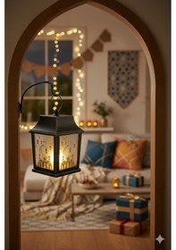 Resim 10 Cm Ramazan Ledli Kare Gümüş Aynalı Fener - Pil Dahil Dekoratif Ramazan Feneri Diğer 