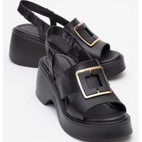 Resim Luvishoes Lucıa Siyah Tokalı Hakiki Deri Kadın Dolgu Topuklu Sandalet Siyah 