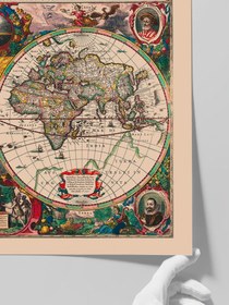 Resim Vintage Coğrafi ve Hidrografik Dünya Haritası - Art Print - Matt Studio / 30x40 cm 