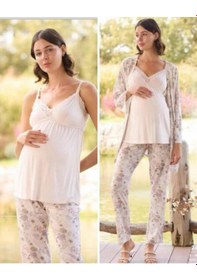 Resim Monamise 24076 Çiçek Desenli Hamile Lohusa 3 Lü Pijama Sabahlık Tk 001 